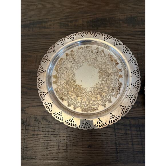 Set of 2 Home Decorators Inc. Silver-Plated Round Serving Tray-12-3/4” - Picture 3 of 10